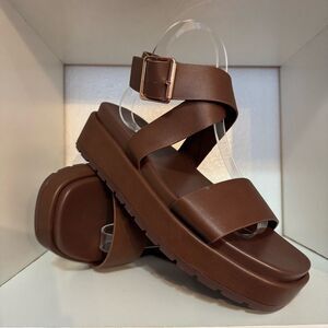 Torrid Platform Gladiator Chunky Sandals Womens Dark Brown Wrap Ankle Strap